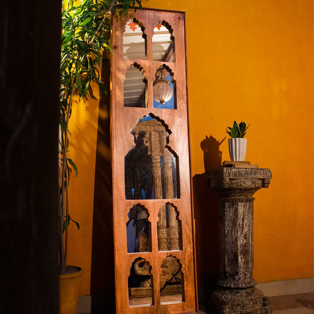Timeless Wooden Mirror Frame with Nine Jharokha